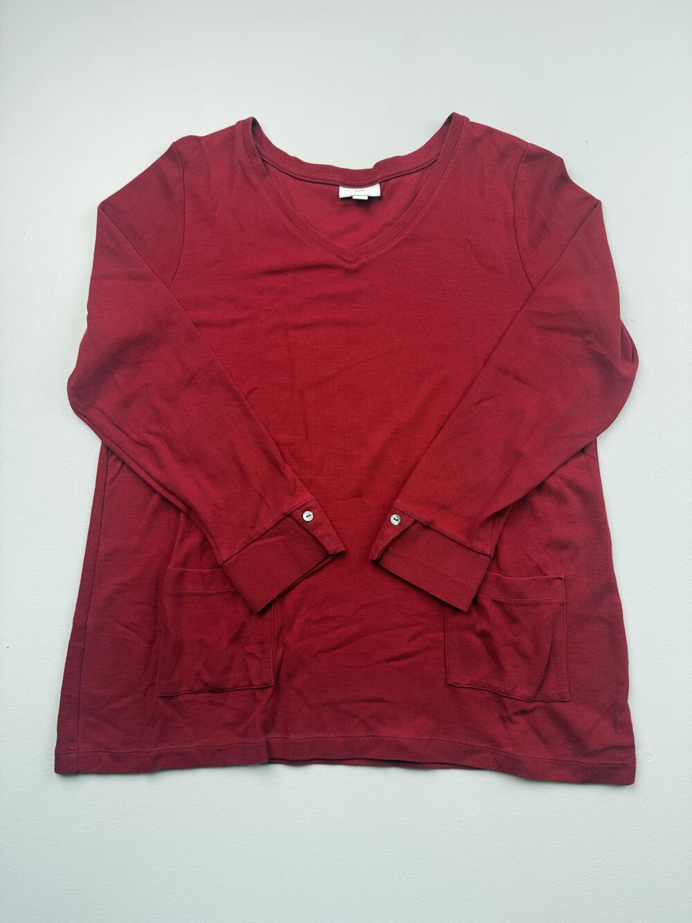 J. Jill Shirt Womens L Red V Neck Long Sleeve Tunic Top Pockets Jersey Casual